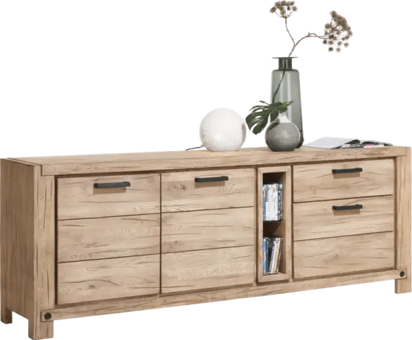 Buffet bois finition naturelle H&H chez Infiny Home vue de profil